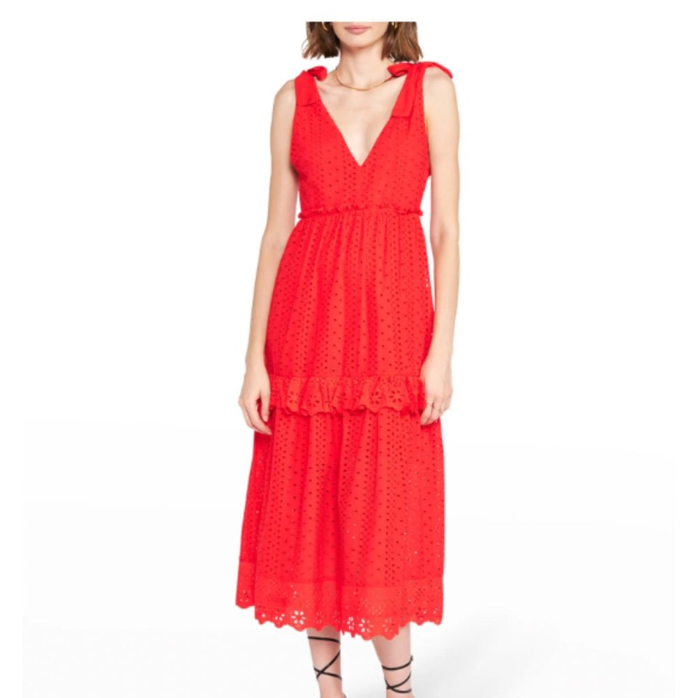 En Saison Hanna Tie-Shoulder Eyelet Midi Dress